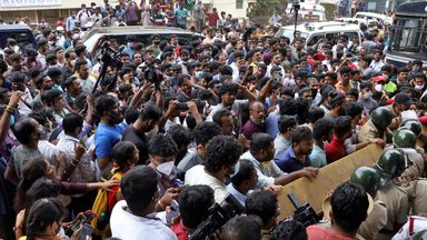 Fans crowd outside the hospital after the death of actor Puneeth Rajkumar in Bengaluru, India, October 29, 2021. REUTERS/Stringer NO ARCHIVES. NO RESALES.    